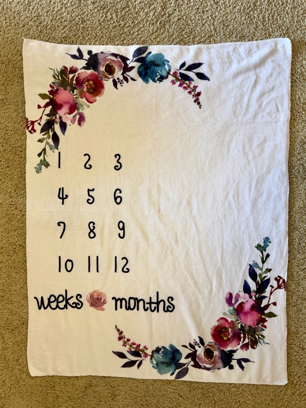 Baby Milestone Blanket Watercolor Floral Weeks & Months Photo Prop